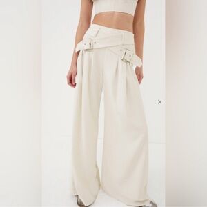 For Love & Lemons “Natasha” Wide Leg Belted Pant In Cream